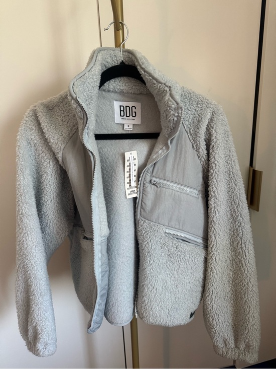 BDG Jackets & Blazers - BDG Light Gray Sherpa Fleece Jacket